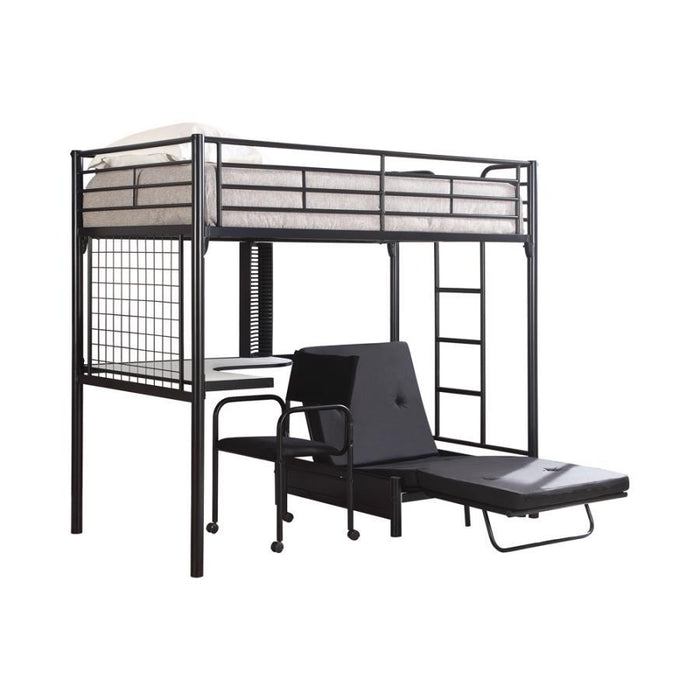 Jenner Workstation Loft Bed - Black - Jenner Futon Pad Black