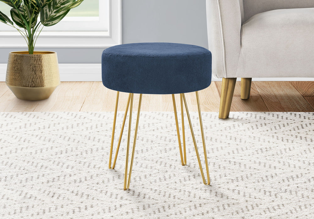 Ottoman, Pouf, Footrest, Foot Stool, Round Metal Legs, Contemporary, Modern - Blue / Gold