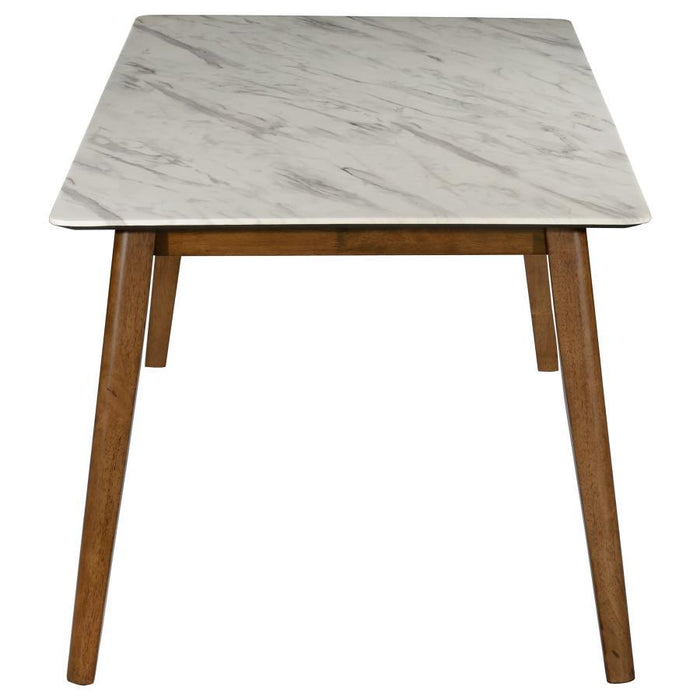 Everett Faux Marble Top Dining Table Natural Walnut And White