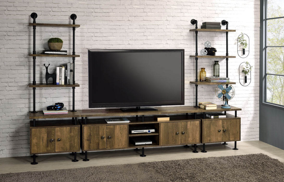 Ensata II - TV Stand - Rustic Oak & Black Finish