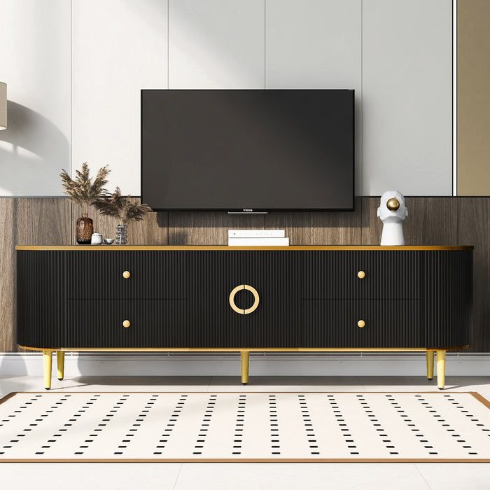 Modern TV Stand For TVs Up To 80", Entertainment Center With 4 Drawers And 1 Cabinet, Wood TV Console Table With Metal Legs And Handles For Living Room