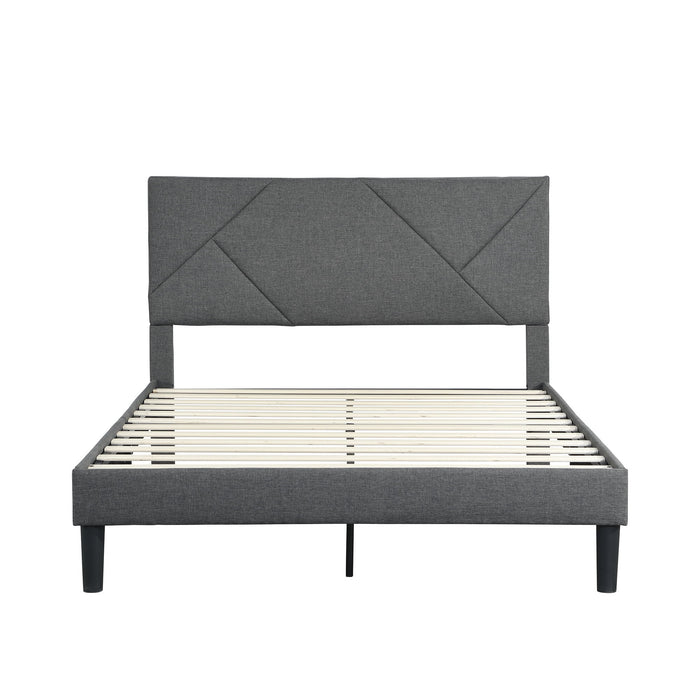 Full Size Upholstered Platform Bed Frame With Headboard, Strong Wood Slat Support, Mattress Foundation, No Box Spring Needed - Gray