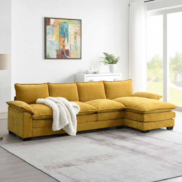 Modern L Shaped Chenille Cloud Sofa With Double Seat Cushions, 5 Seat Upholstered Indoor Furniture, Sleeper Sofa Couch With Chaise Lounge For Living Room, Apartment