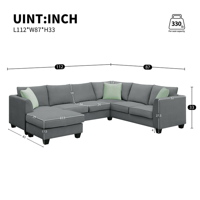 Sectional Sofa Couches Living Room Sets, 7 Seats Modular Sectional Sofa With Ottoman, L Shape Fabric Sofa Corner Couch Set With 3 Pillows