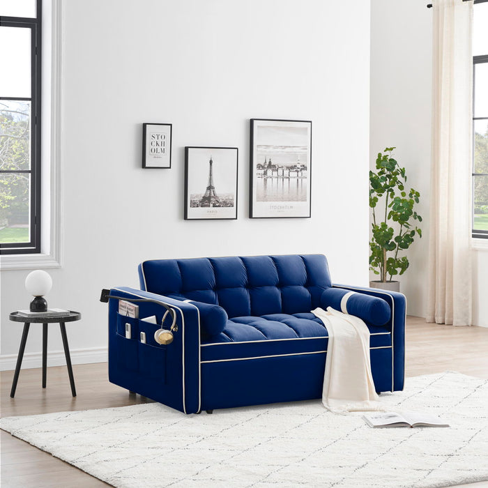 Modern Convertible Sleeper Sofa Couch With Pull Out Bed With Pillows & Side Pockets For Small Space, Living Room