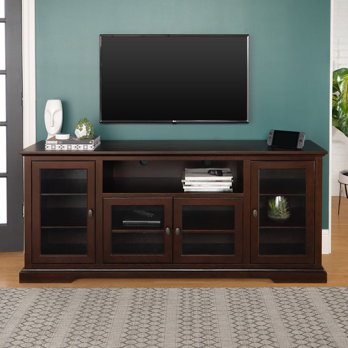 Transitional Classic 70" TV Stand For 80" TVs With 4 Glass Doors