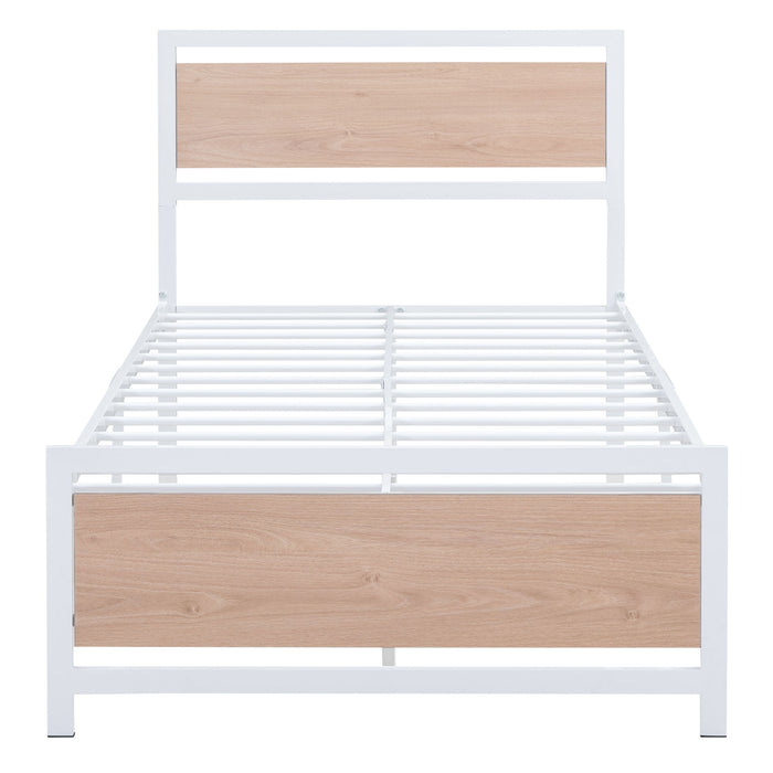 Platform Bed, Metal And Wood Bed Frame With Headboard And Footboard