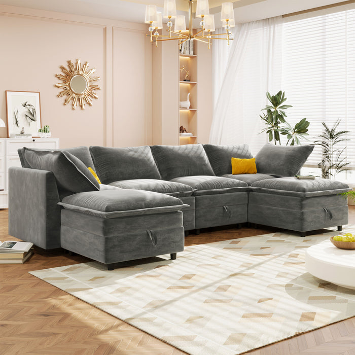 Versatile 6 Piece Modular Sofa Bed With Storage, Stylish Faux Double Layer Cushions, Comfortable & Durable Design, Perfect For Any Living Space