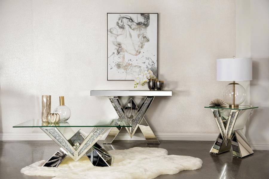 Caldwell V-shaped Sofa Table With Glass Top Silver