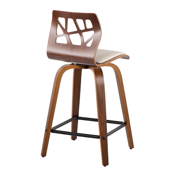 Folia - Mid Century Modern Fixed Height Counter Stool With Swivel With Square Footrest (Set of 2)