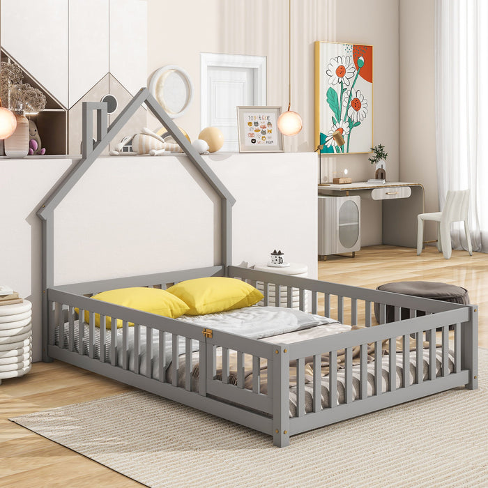 House-Shaped Headboard Floor Bed With Fence