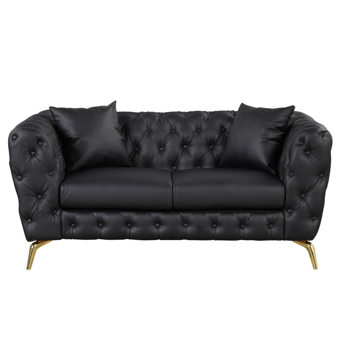 Modern Sofa Couch PU Upholstered Loveseat Sofa With Sturdy Metal Legs, Button Tufted Back For Living Room, Apartment, Home Office - Black