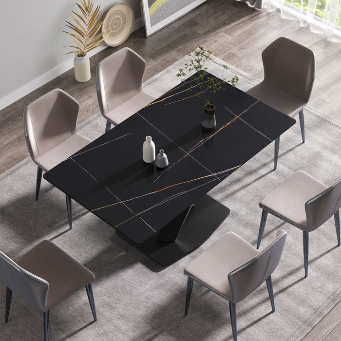 Modern Artificial Stone Straight Edge Metal X-Leg Dining Table, 6 People - Black