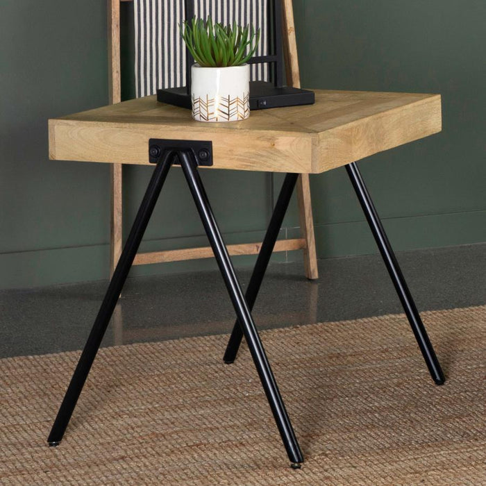 Avery - Square End Table With Metal Legs - Natural And Black