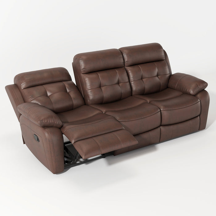 Genuine Leather Non-Power Reclining Sofa With Drop Down Table, Stainless Steel Cupholders And Magazine Bag