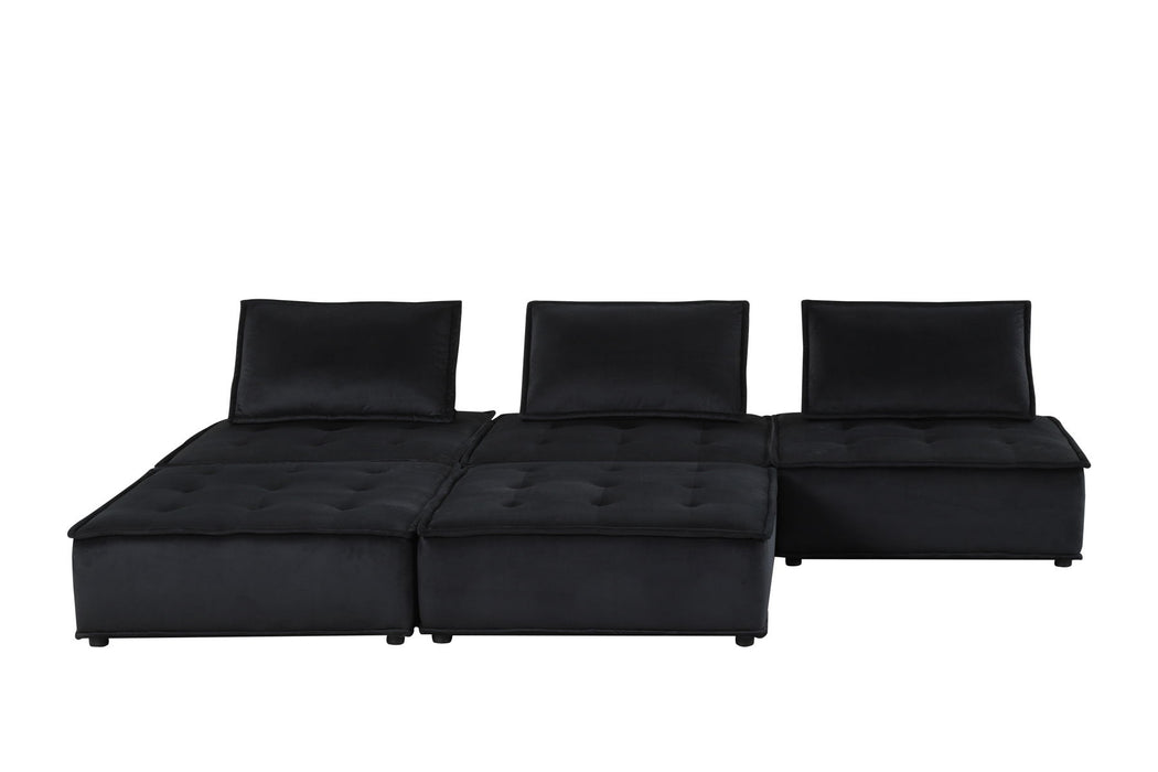 Anna - Velvet 5 Piece Sectional Sofa Ottoman