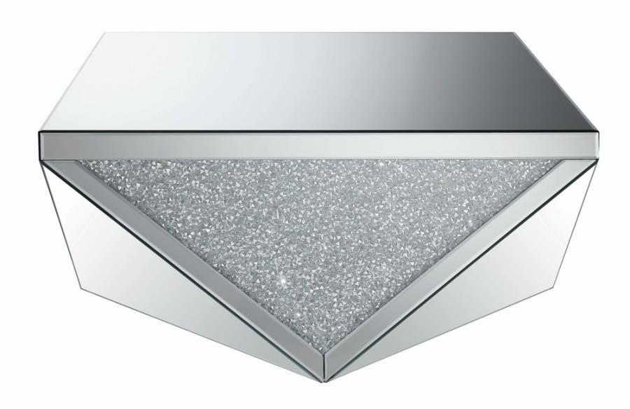 Square Coffee Table With Triangle Detailing Silver And Clear Mirror