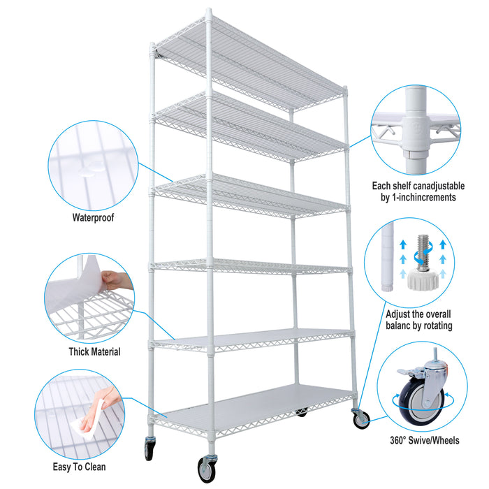 6 Tier 6000Lbs Capacity Nsf Metal Shelf Wire Shelving Unit, Heavy Duty Adjustable Storage Rack With Wheels & Shelf Liners For Commercial Grade Utility Steel Storage Rack