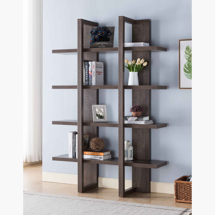 Wooden 4 Tier Display Organizing Cabinet, Tall Bookcase With Open Shelving - Walnut Oak