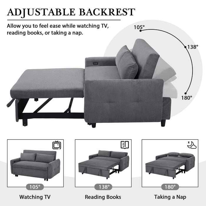 Pull-Out Sofa Bed Convertible Couch 2 Seat Loveseat Sofa Modern Sleeper Sofa With Two Throw Pillows And USB Ports For Living Room