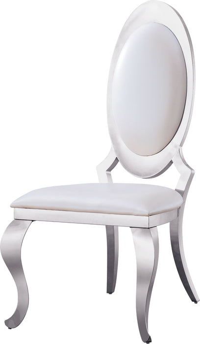 Leatherette Dining Chair With Oval Backrest (Set of 2), Stainless Steel Legs - Silver Frame