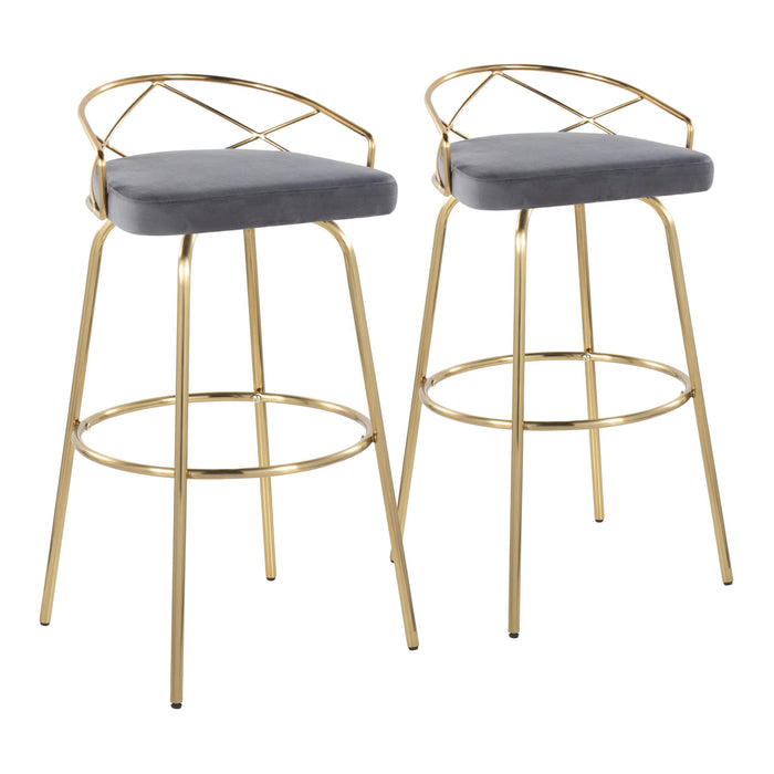 Charlotte - Glam Glam / Art Deco Fixed Height Barstool With Swivel With Round Footrest (Set of 2)