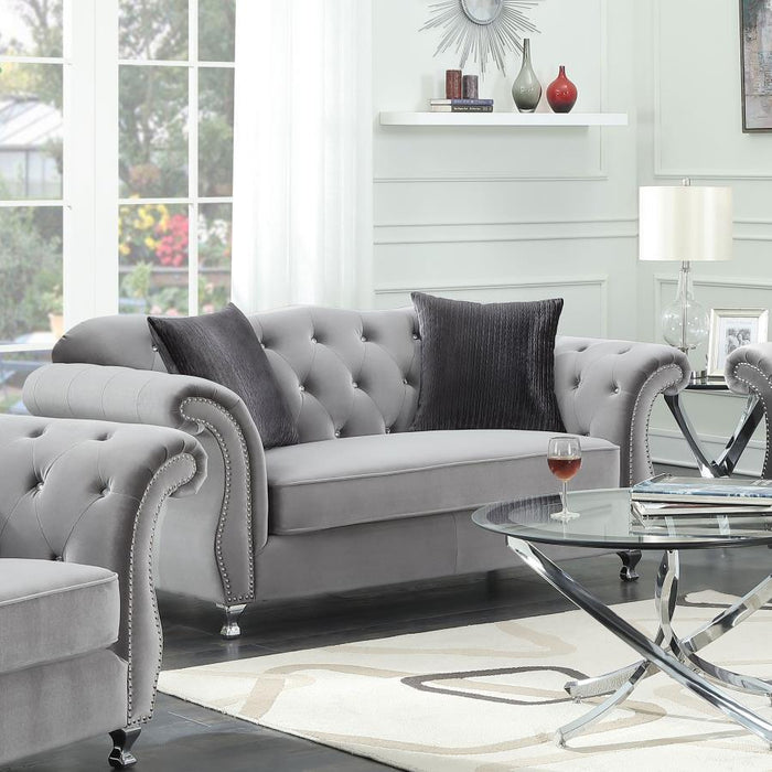 Silver - Frostine Button Tufted Loveseat Silver