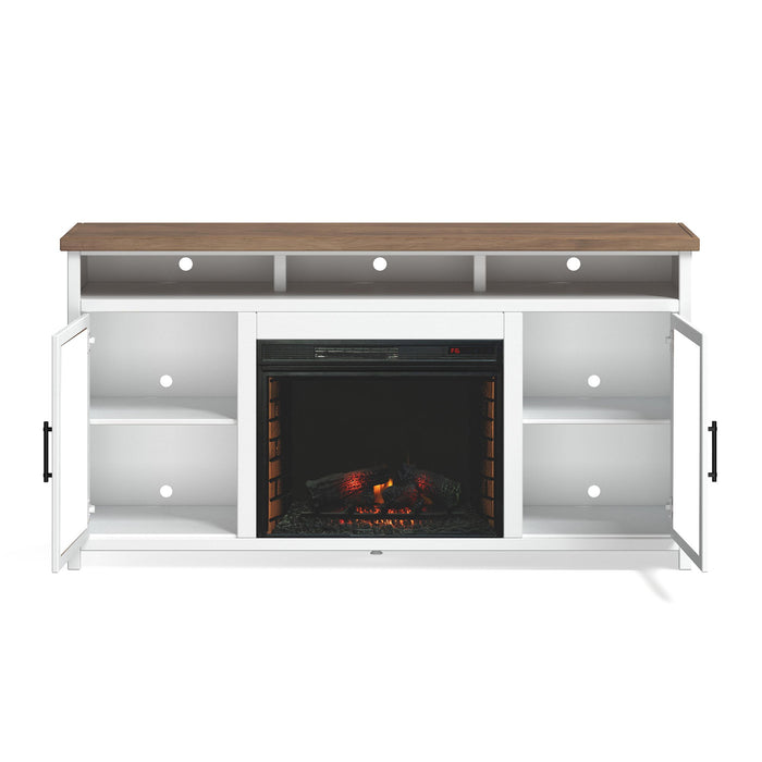 Hampton - 74" Fireplace TV Stand - Jasmine Whitewash / Barnwood