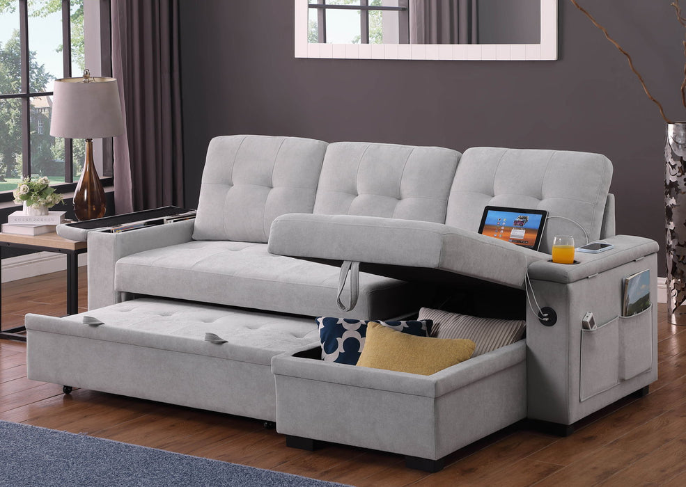 Ashlyn II - 84"W Woven Fabric Reversible Sleeper Sectional Sofa with Storage Chaise