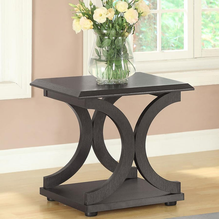 Living Room: Wood Top Occasional Tables - C-shaped Base End Table Cappuccino