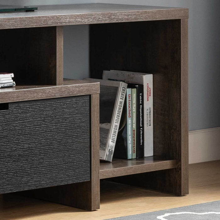 Two-Toned Modern TV Stand With Three Shelves