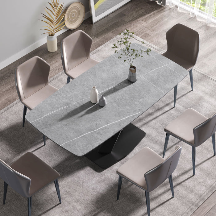 70.87" Modern Artificial Stone Gray Curved Black Metal Leg Dining Table, Can Accommodate 6-8 People - Gray / Black