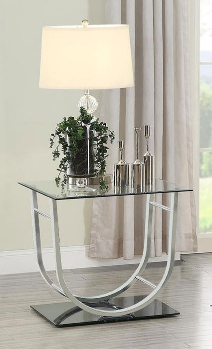 Living Room: Glass Top Occasional Tables - U-shaped End Table Chrome