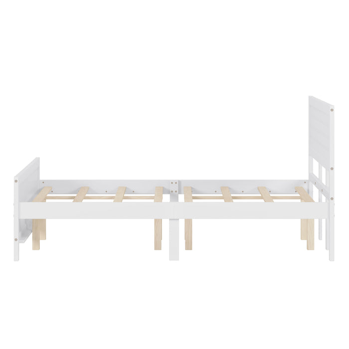 King Size Wood Platform Bed Frame With Headboard, Mattress Foundation With Wood Slat Support, No Box Spring Needed - White