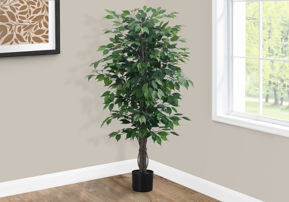 Artificial Plant, 58" Tall, Ficus Tree, Indoor, Faux, Fake, Floor, Greenery, Potted, Decorative - Green / Black