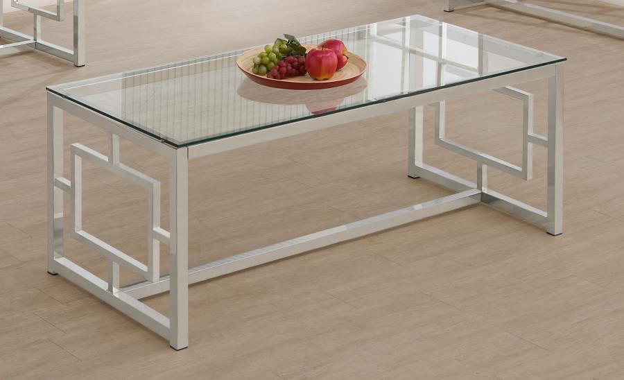 Living Room: Glass Top Occasional Tables - Occasional Contemporary Nickel Coffee Table