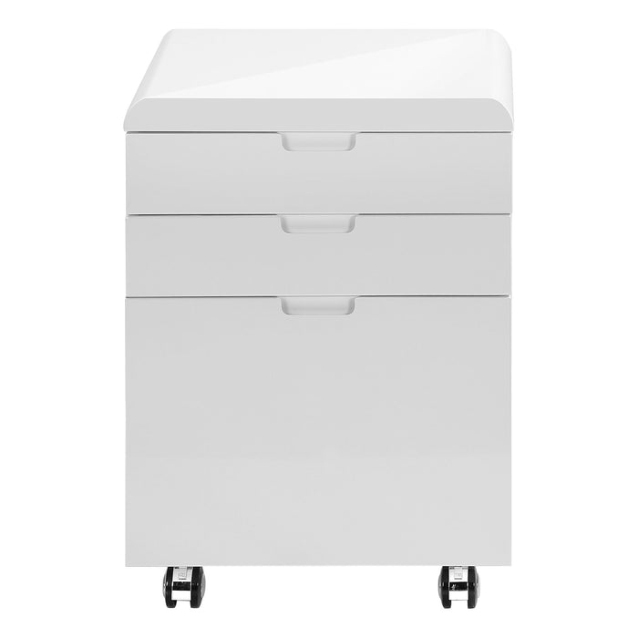 File Cabinet, Rolling Mobile, Storage Drawers, Printer Stand, Office, Work, Glossy Contemporary, Modern - White