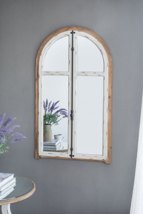 Arch Wood Wall Mirror - Brown Antique White