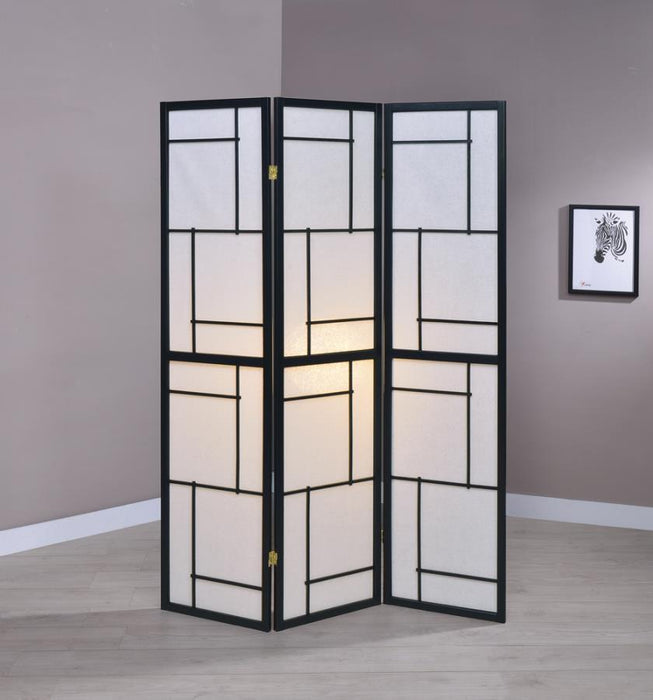 White - 3-panel Folding Floor Screen Black And White