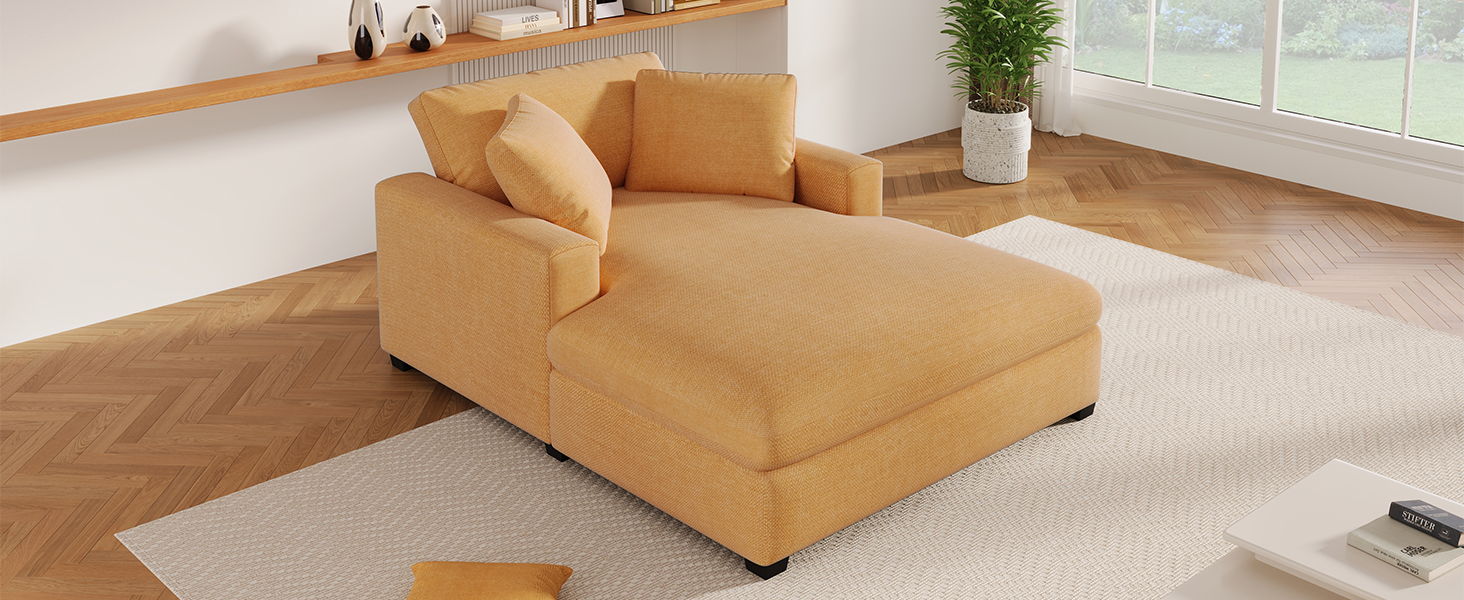 Oversized Chaise, Lounge Chair Classic Design, Soft Fabric, Durable Frame With Solid Wood Legs