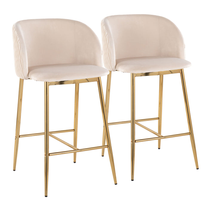 Fran - Pleated Waves Contemporary / Glam Fixed Height Counter Stool (Set of 2)