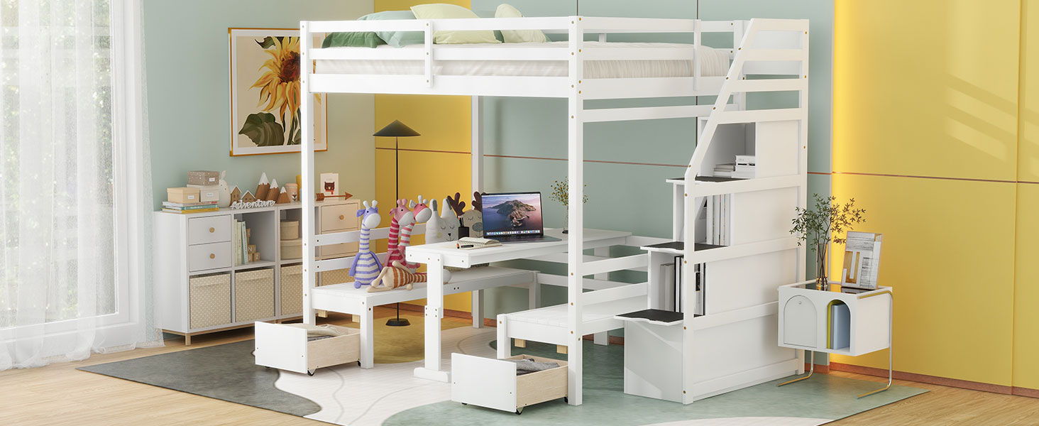 Bunk With Staircase, The Down Bed Can Be Convertible To Seats And Table Set