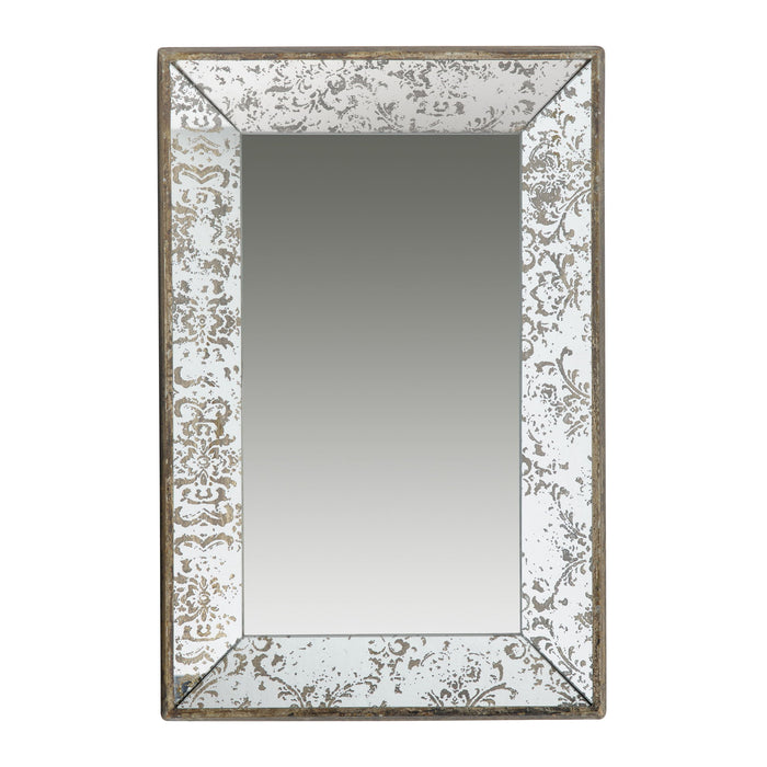 Rectangle Mirror With Floral Accents, Mirrored Display Tray, Hanging Wall Mirror