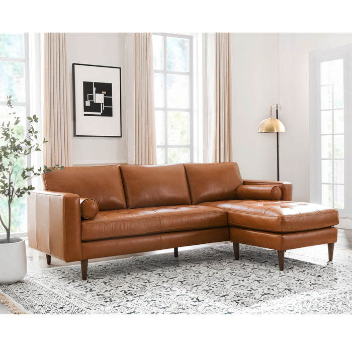 Mid-Century Tufted Leather Sectional With Reversible Chaise