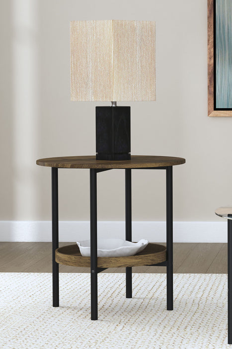 Delfin - Round Glass Top End Table With Shelf - Black / Brown