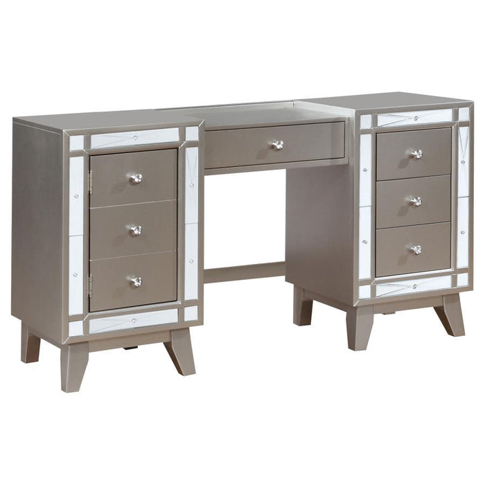 Leighton Collection - Metallic - Leighton Vanity Desk And Stool Metallic Mercury