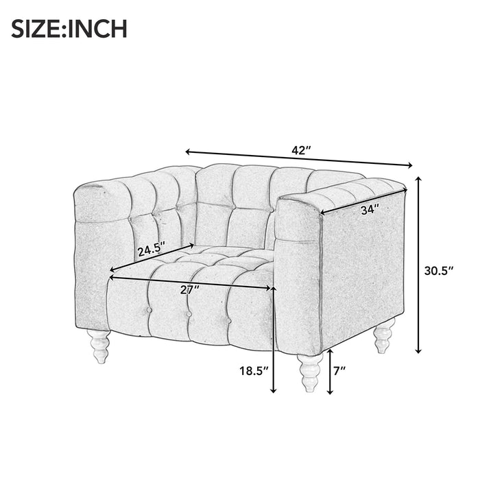 Modern Sofa Dutch Fluff Upholstered Sofa & Wood Legs, Buttoned Tufted Backrest