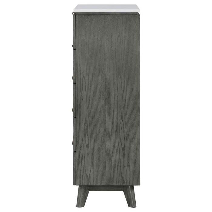 Nathan - 5-Drawer Chest - White Marble And Gray