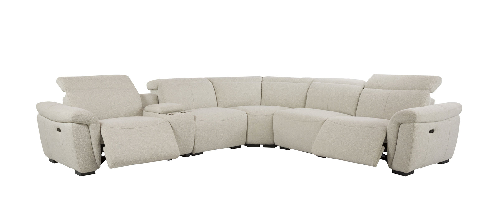 Dayana - Boucle Power Recliner Sectional Sofa For 5 People With Cupholder Console Adjustable Headrest - Beige