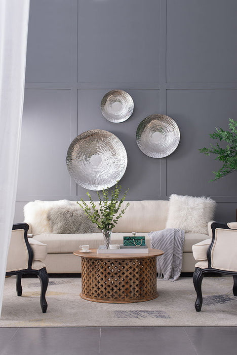 Textured Oversized Disc, Wall Decor For Living Room, Bedrrom, Entryway Office (Set of 3) - Silver